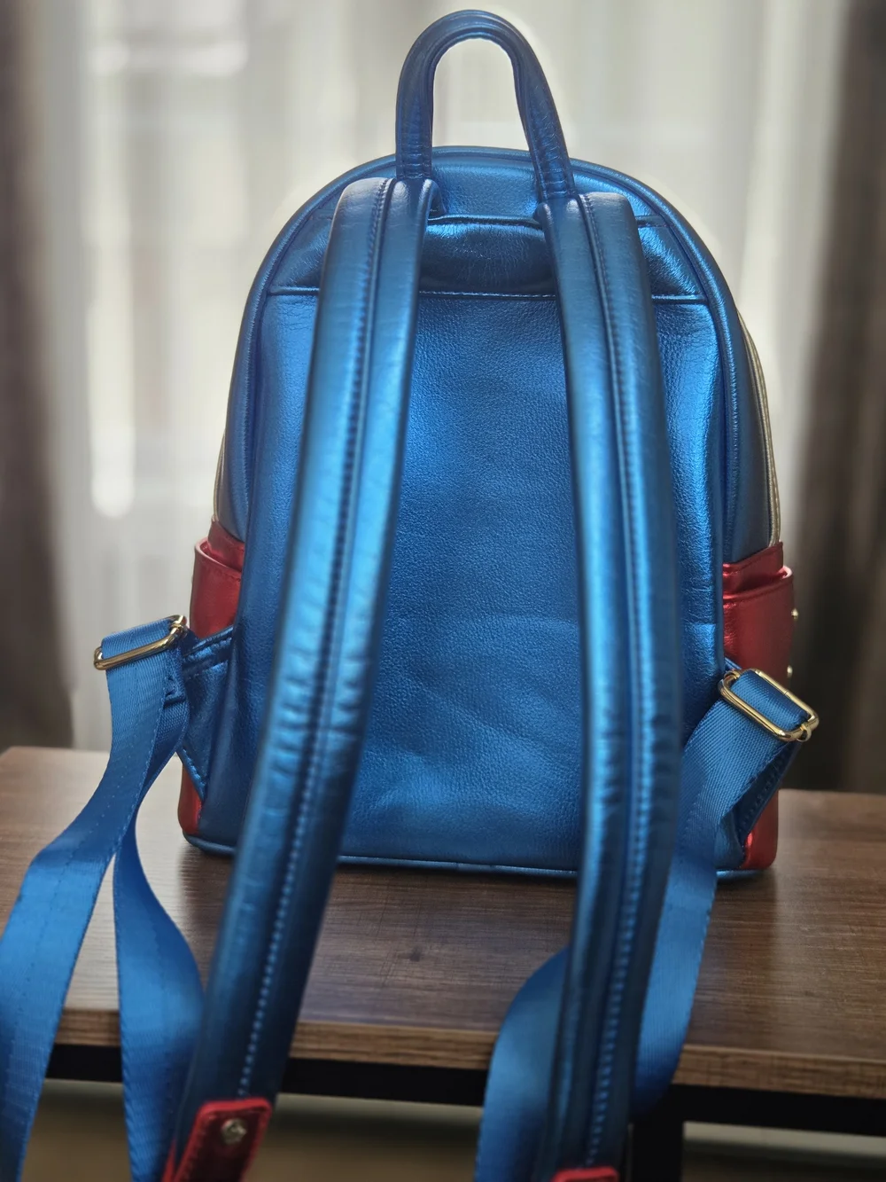 NWOT, Marvel Captain Marvel Metallic Mini Backpack - Blue/Red/Gold